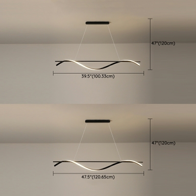 Modern Style Line Shape 1 Light Metal Pendant Lighting Fixtures in Black