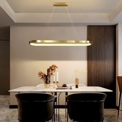 Modern Style Oval Shape Pendant Lighting Fixtures in Gold for Dining Room