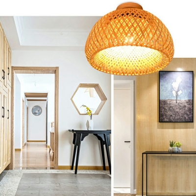 Modern Bamboo Flush Mount Ceiling Light Fixture Half-Circle Shade for Living Room