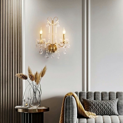 Modern Crystal Wall Mounted Light Fixture With Dangling Crystal Accents for Living Room