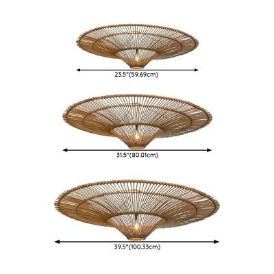 Modern Flying Saucer Suspension Pendant Light Brown Rattan for Living Room