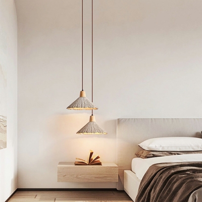 Modern Wood Suspension Pendant Light 1-Light Cone for Bed Room