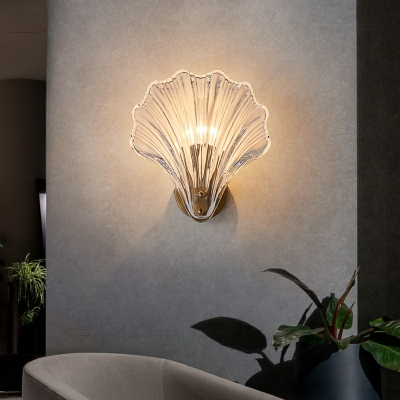 Shell Shape Wall Mounted Light Fixture Clear Glass Modern for Living Room