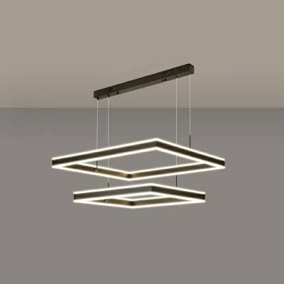 LED Contemporary Pendant Light Square Shape Wrought Iron Chandelier