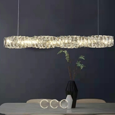 Modern Style Line Shape Crystal Pendant Lighting Fixtures for Dining Room