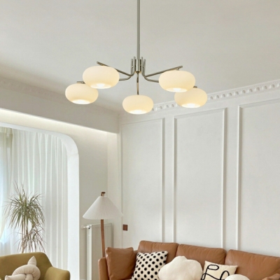 Modern White Glass Chandelier Lighting Fixtures with Shade for Living Room