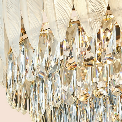 Traditional Layered Chandelier Lighting Fixtures Crystal Rectangle for Living Room