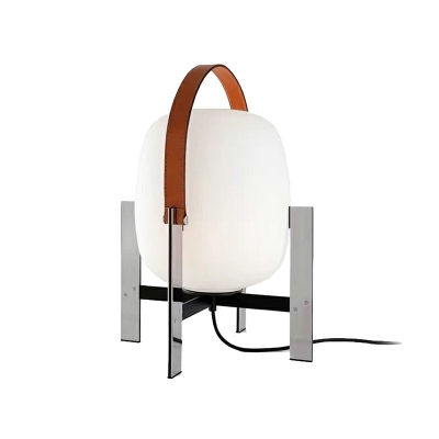 1 Light Modern Style Oval Shape Glass Desk Lamp in White for Bedroom