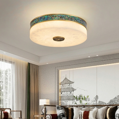 Tiffany Cylinder Flush Mount Ceiling Lighting Fixture Stone for Living Room