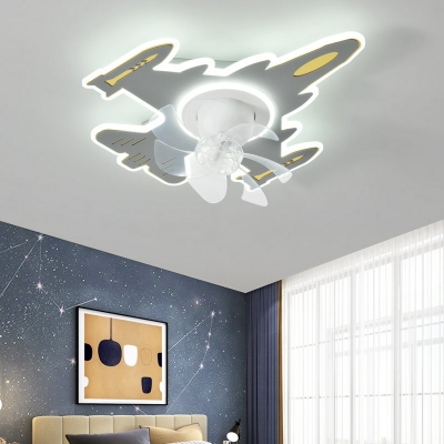 Cartoon Fan Ceiling Lights Flush Mount Metal Plane for Bed Room