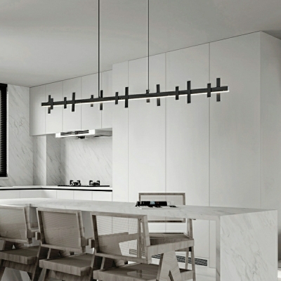 Modern Metal Chandelier Lighting Fixtures Straight Bar Black for Dining Room