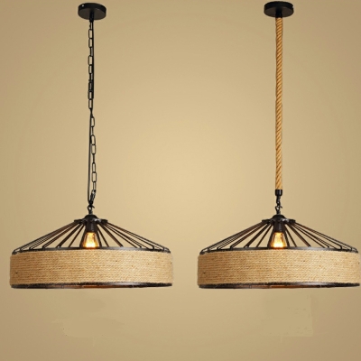 Industrial-Style Pendant Lighting Fixtures Rope Drum 1-Light for Dining Room