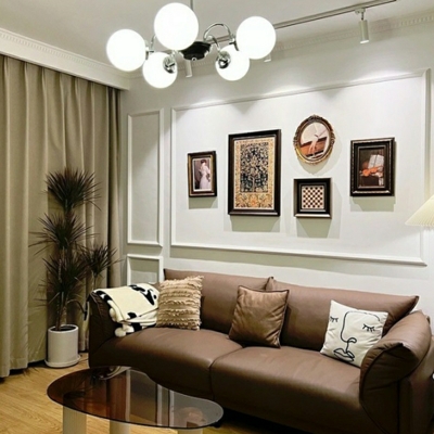 Modern Chandelier Pendant Light Opal Frosted Glass Global for Living Room