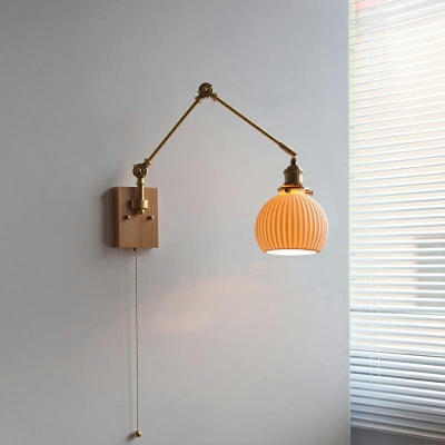Contemporary Style Strip Wall Light Metal Wood Wall Lamp for Bedroom