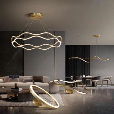 Modern Metal Chandelier Lighting Fixtures Waving Brass for Living Room