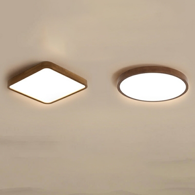 Round Modern Flush Mount Ceiling Light Fixture Wood for Bed Room