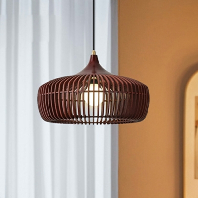 1 Light Unique Shape Modern Style Wood Down Lighting Pendant