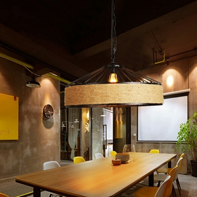 Industrial-Style Pendant Lighting Fixtures Rope Drum 1-Light for Dining Room