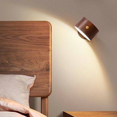 Round Modern Wall Mounted Light Fixture Wood 1 Light for Bed Room