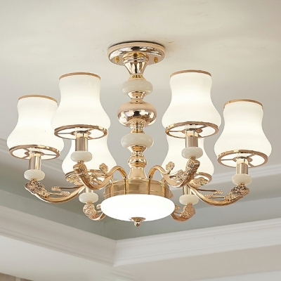 Modern Milky Glass Chandelier Lighting Fixtures Flared Rose Gold for Living Room