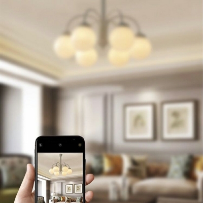 Modern Spherical Chandelier Lighting Fixtures Opaque Milk Glass for Living Room