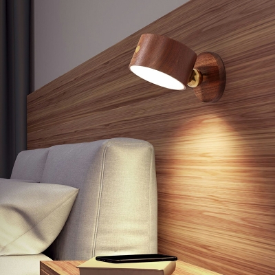 Round Modern Wall Mounted Light Fixture Wood 1 Light for Bed Room