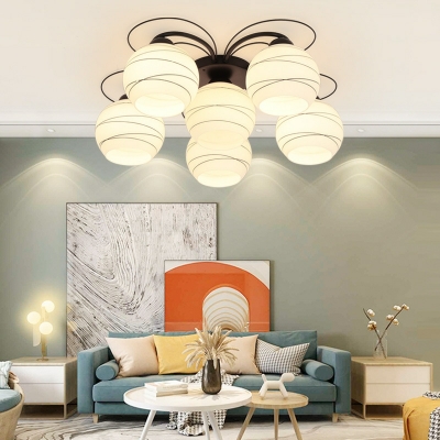 Traditional Glass Semi Flush Mount Ceiling Fixture Multi-Lights for Living Room