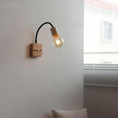 Modern Adjustable Arm Wall Mounted Light Fixture Wood for Bed Room