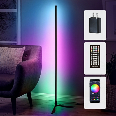 Modern 1-Light Floor-Lamp Metal Strip Shape Black for Living Room