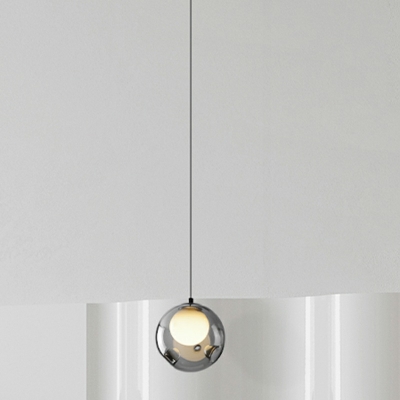 Modern Sphere Pendant Lighting Fixtures Smoke Glass 1-Light for Dining Room