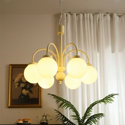 Modern Spherical Chandelier Lighting Fixtures Opaque Milk Glass for Living Room