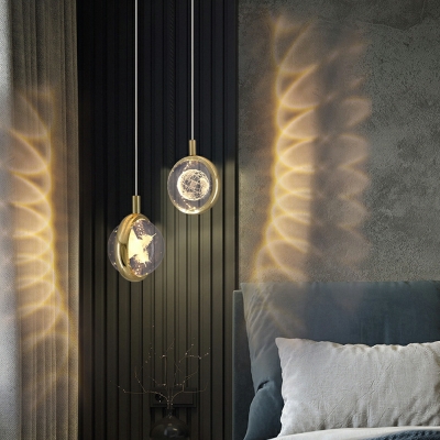 Round Hanging Pendant Lights Modern 1-Light Crystal for Living Room