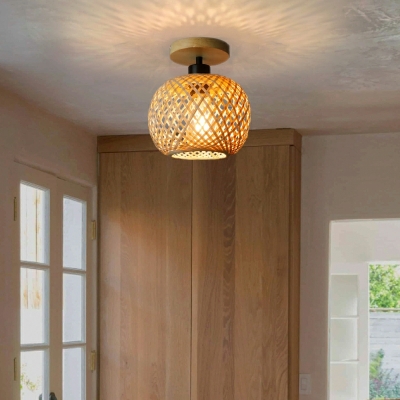 Modern Flush Mount Ceiling Light Fixture Bamboo Half-Circle Shade for Living Room