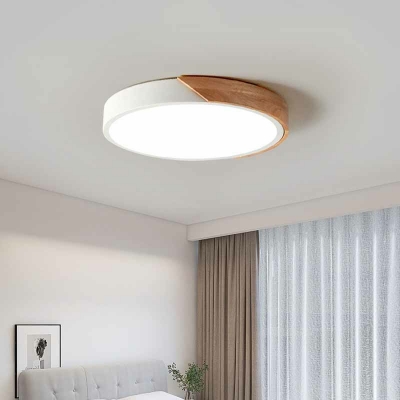 Round Modern Wood Flush Mount Ceiling Light Fixtures for Living Room