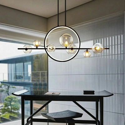 Industrial Style Wrought Iron Island Lights Glass Pendant Light for Dining Room