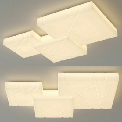 Square Modern Flush Mount Ceiling Light Fixtures Plastic for Living Room