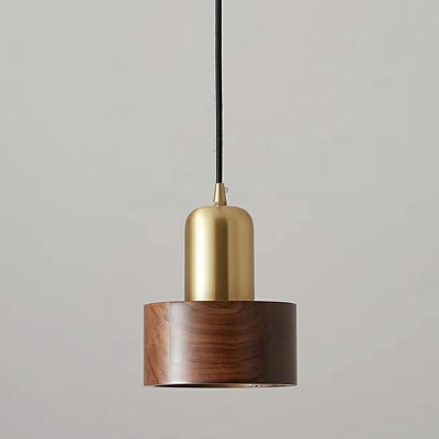 Cylindrical Modern Suspension Pendant Light Wooden 1-Light for Living Room