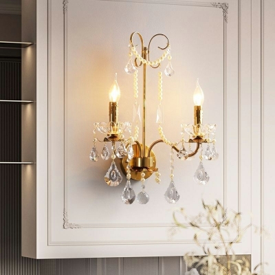 Modern Crystal Wall Mounted Light Fixture With Dangling Crystal Accents for Living Room