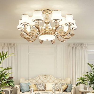 Modern Milky Glass Chandelier Lighting Fixtures Flared Rose Gold for Living Room