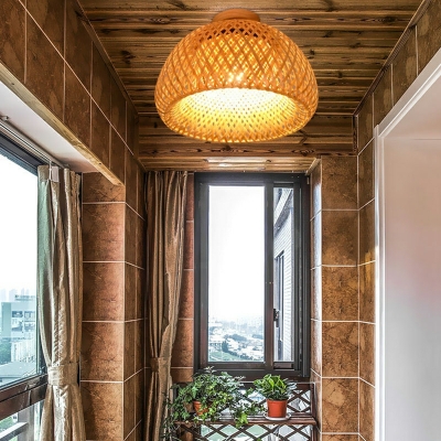 Modern Bamboo Flush Mount Ceiling Light Fixture Half-Circle Shade for Living Room