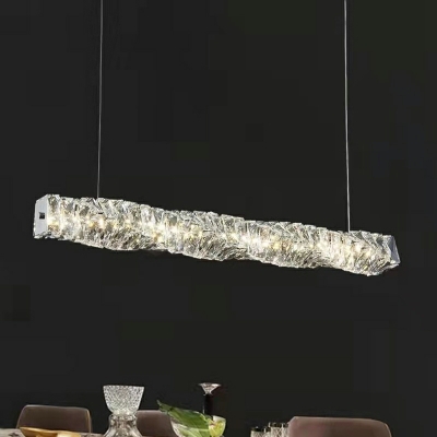 Modern Style Line Shape Crystal Pendant Lighting Fixtures for Dining Room