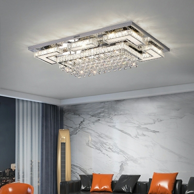 Square Modern Flush Mount Ceiling Light Fixtures Crystal for Living Room
