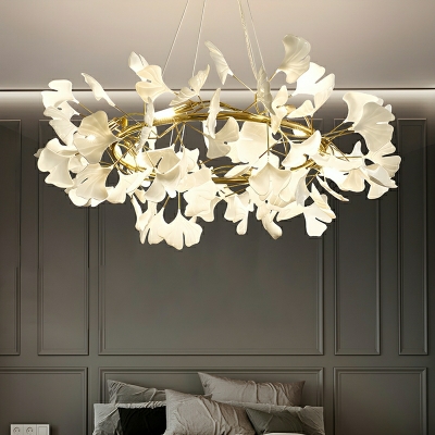 Modern LED Chandelier with Adjustable Hanging Length and 3 Color Light in White