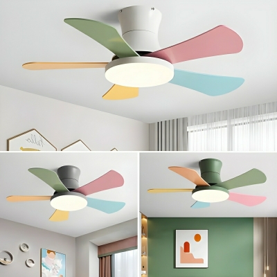 Modern Metal Flushmount Ceiling Fan with Remote Control and Dimmable LED Light