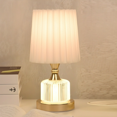 Elegant Gold Glass Table Lamp with 3 Color Light and Beige Fabric Shade