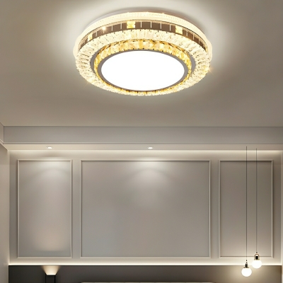 Modern Chrome LED Flush Mount Ceiling Light with Crystal Shade - 20 to 24 Inch