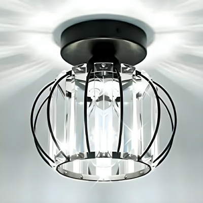 Modern Clear Crystal Lantern Semi-Flush Mount Ceiling Light with LED/Incandescent/Fluorescent