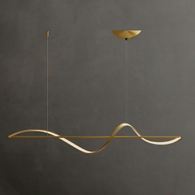 Modern Gold Linear Island Light with Remote Control Dimming and White Metal Shade