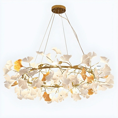 Modern LED Chandelier with Adjustable Hanging Length and 3 Color Light in White