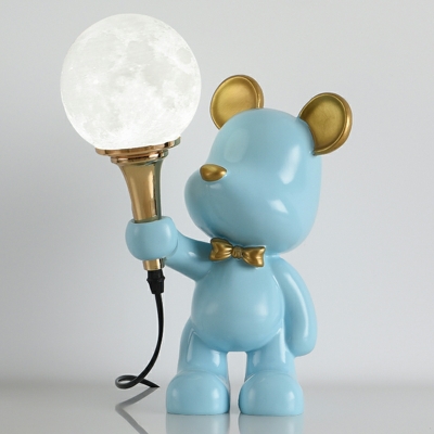 Modern Plug-In Electric Table Lamp with Blue Glass Shade and Unique Design